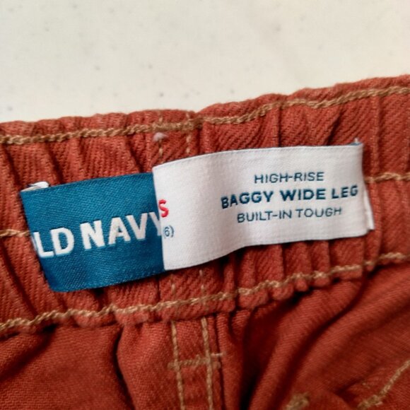 Old Navy Pants Girls Small 6 Baggy Wide Leg High Rise Rust Elastic Canvas READ - Picture 5 of 12
